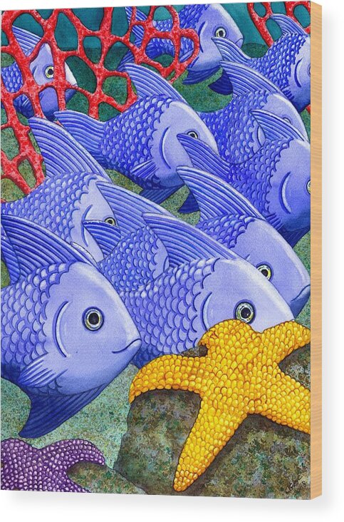 Fish Wood Print featuring the painting Blue Fish by Catherine G McElroy