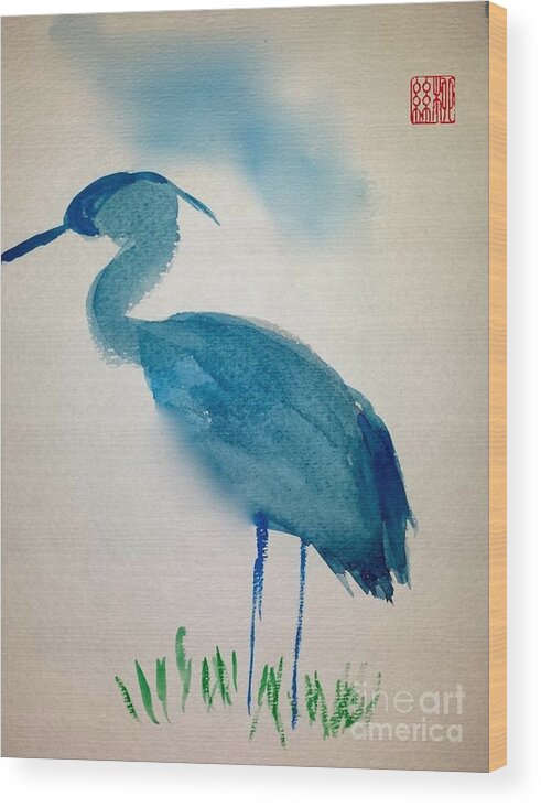 Balance Wood Print featuring the painting Blue Heron by Margaret Welsh Willowsilk