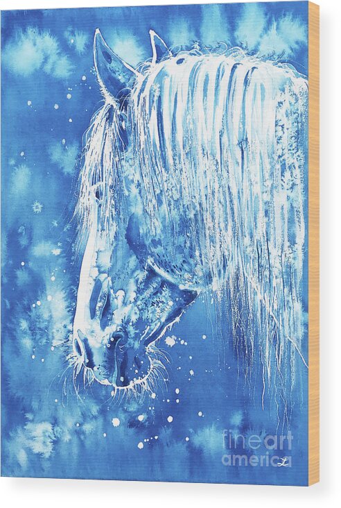 Horse Wood Print featuring the painting Blue Horse by Zaira Dzhaubaeva