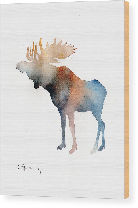 Moose Wood Print featuring the painting Blue Moose by Sean Parnell