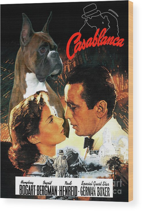 German Boxer Wood Print featuring the painting Boxer Dog Art Canvas Print - Casablanca Movie Poster by Sandra Sij