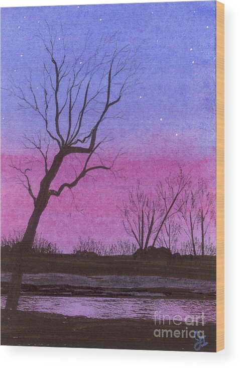 Watercolor Wood Print featuring the painting Brandywine Evening by Jackie Irwin