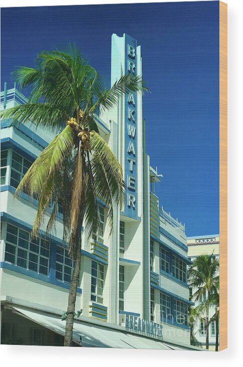 Miami Beach Wood Print featuring the photograph Breakwater Miami Beach by Suzanne Lorenz