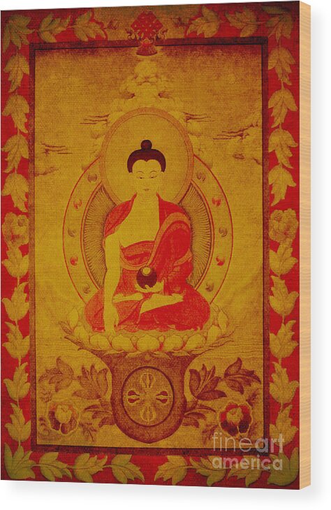 Shakyamuni Buddha Wood Print featuring the drawing Buddha tapestry gold by Alexa Szlavics