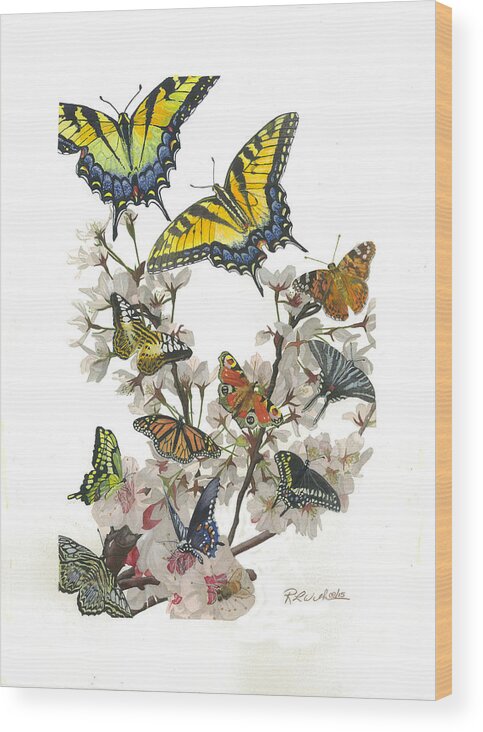 Butterflies Wood Print featuring the painting Butterflies and Blossoms by Ronald Wilkie