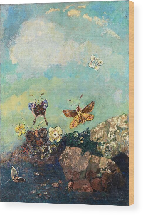 Odilon Redon Wood Print featuring the painting Butterfly by Odilon Redon