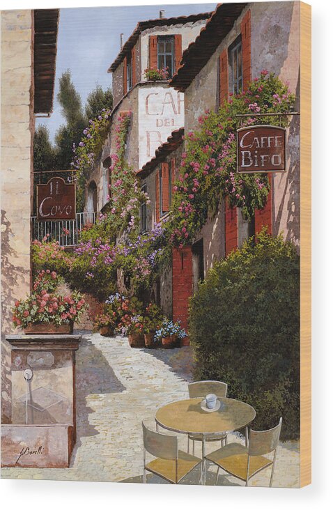 Cafe Wood Print featuring the painting Cafe Bifo by Guido Borelli