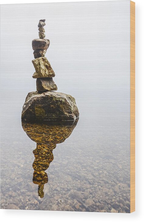 Concept Wood Print featuring the photograph Cairn in Fog by Pelo Blanco Photo