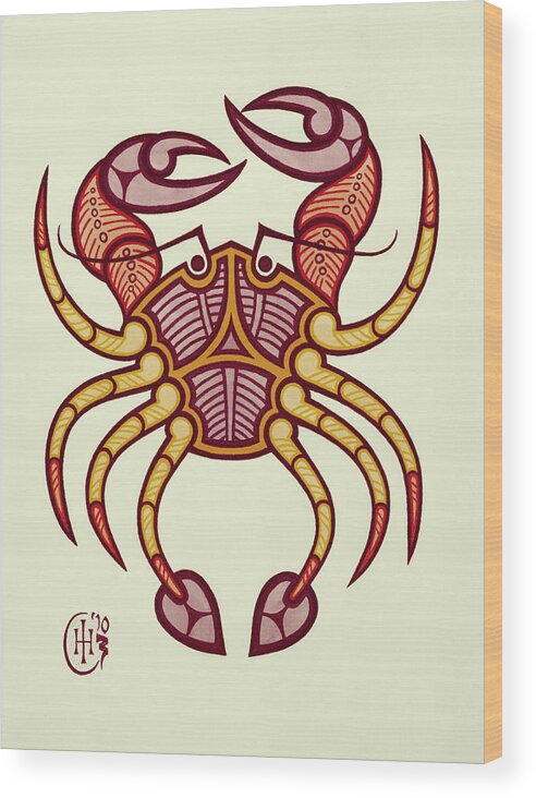 Celtic Zodiac Cancer Crab Knotwork Wood Print featuring the painting Cancer by Ian Herriott