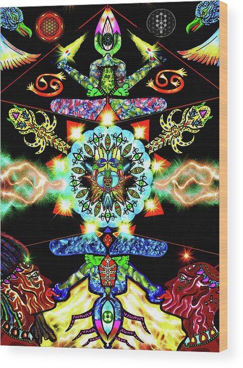 Cancer Wood Print featuring the mixed media Cancer Psychedelic Zodiac by Myztico Campo