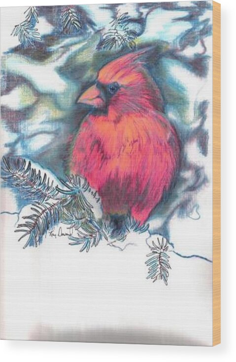 Birds Cardinals Nature Wildlife Pets Wood Print featuring the drawing Cardinal 2 by Raymond Doward