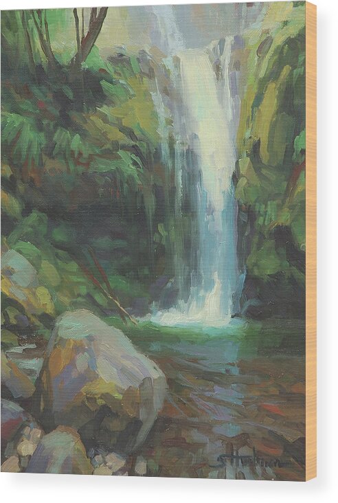 Waterfall Wood Print featuring the painting Cascadia by Steve Henderson
