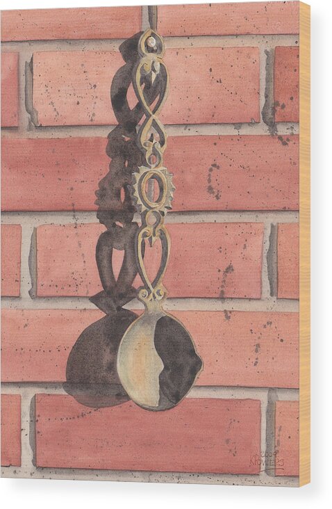 Vintage Wood Print featuring the painting Cast Iron Welsh Love Spoon by Ken Powers