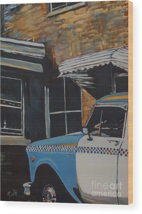 Cab Wood Print featuring the painting Checker Cab by Laura Toth