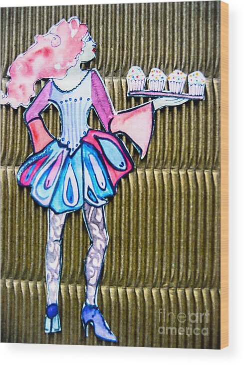 Cupcake Wood Print featuring the painting Chloe by Marilyn Brooks