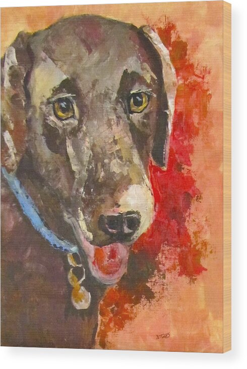 Dog Wood Print featuring the painting Chocolate by Barbara O'Toole