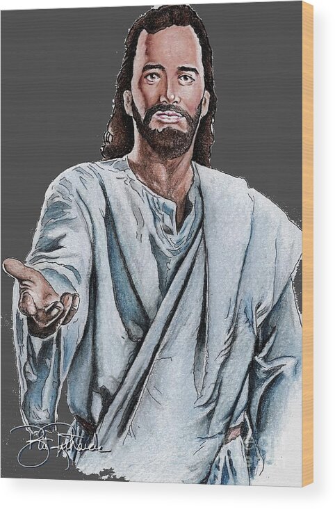 Jesus Wood Print featuring the drawing Christ by Bill Richards