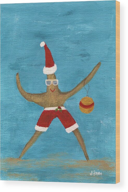 Christmas Wood Print featuring the painting Christmas Starfish by Jamie Frier