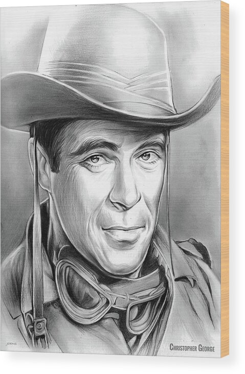 Christopher George Wood Print featuring the drawing Christopher George by Greg Joens