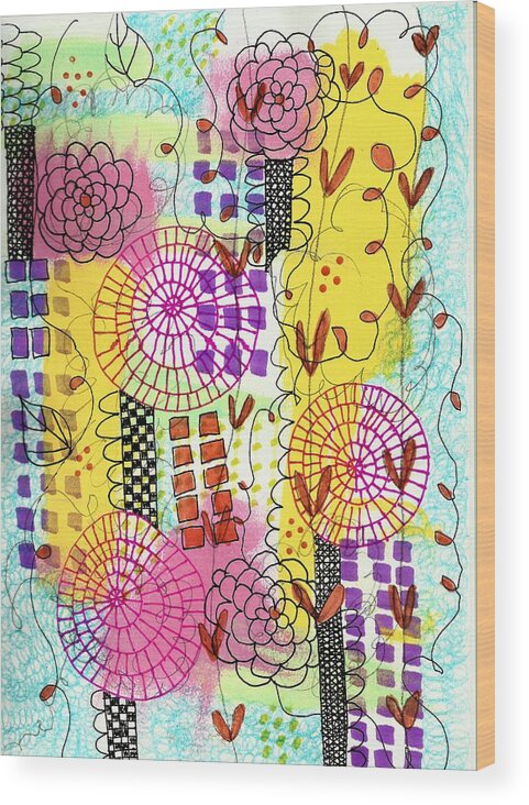 City Wood Print featuring the mixed media City Flower Garden by Lisa Noneman