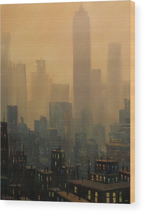 Chicago Wood Print featuring the painting City Haze by Tom Shropshire