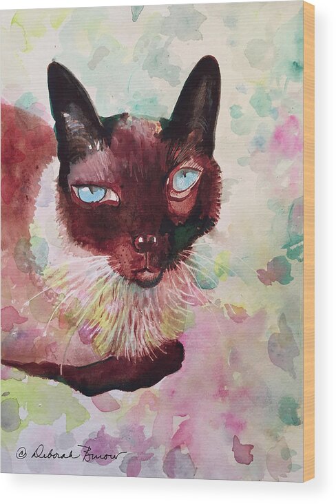 Siamese Cat Wood Print featuring the painting Cleo by Deborah Burow