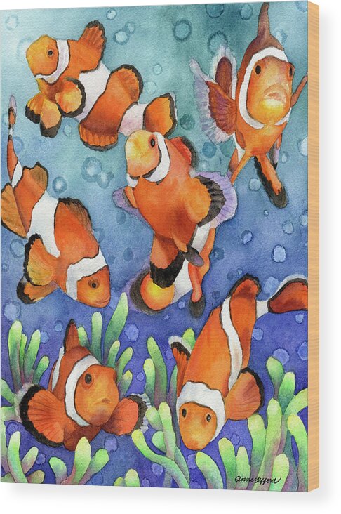 Clown Fish Painting Wood Print featuring the painting Dreaming of Snorkelling by Anne Gifford