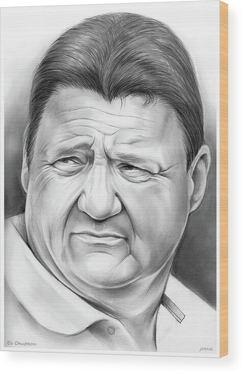 Lsu Wood Print featuring the drawing Coach Orgeron by Greg Joens