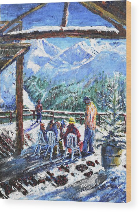 Grande Motte Wood Print featuring the painting Coffee stop at Val D'Isere by Pete Caswell