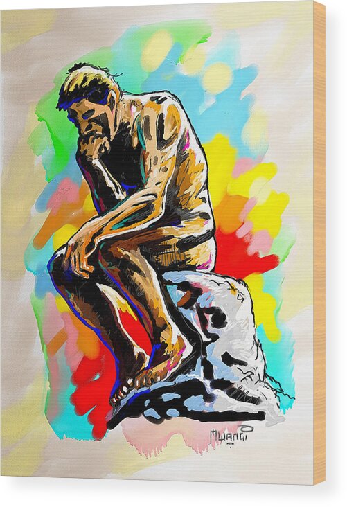 Paris Wood Print featuring the painting Colorful Thinker by Anthony Mwangi