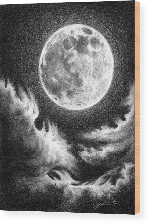 Moon Wood Print featuring the drawing Communion by Lucy West