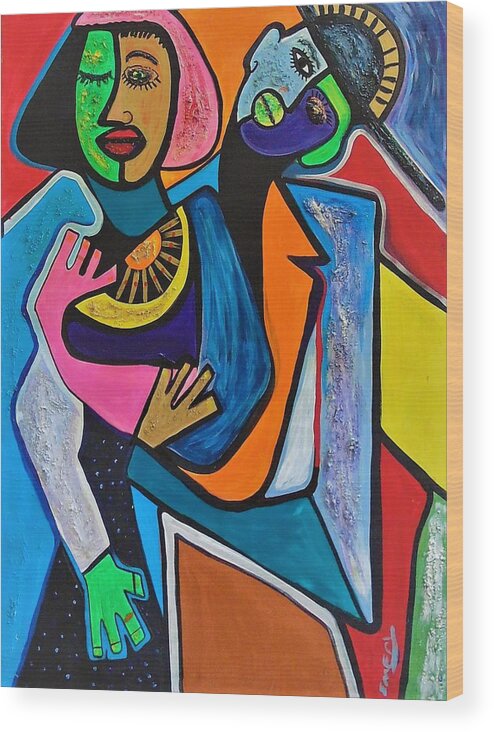 Black Contemporary Art Wood Print featuring the painting Contemporary by Emery Franklin