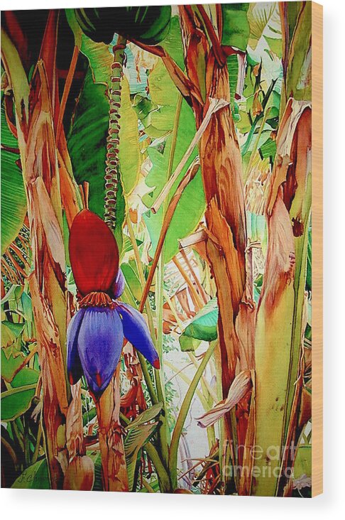 Corn Wood Print featuring the painting Banana flower by Francoise Chauray