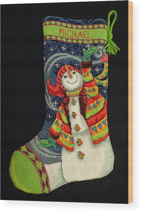 Cross Stitch Wood Print featuring the photograph Cross-Stitch Stocking by Farol Tomson