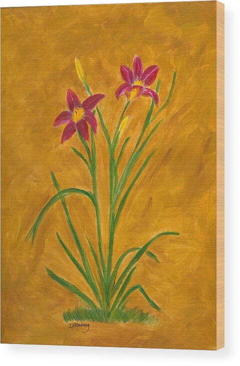 Flowers Wood Print featuring the painting Day Lilies #3 by Linda Feinberg