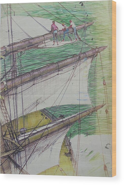 Ship Wood Print featuring the drawing Days of sail by Mike Jeffries