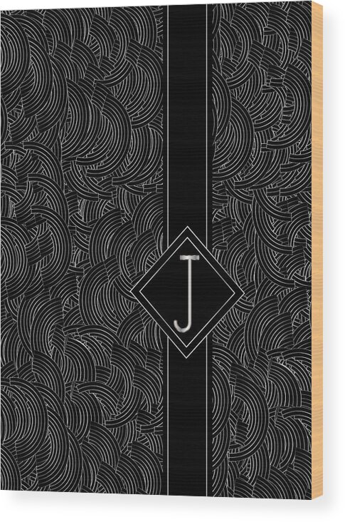 Monogram Wood Print featuring the digital art Deco Jazz Swing Monogram ...letter J by Cecely Bloom