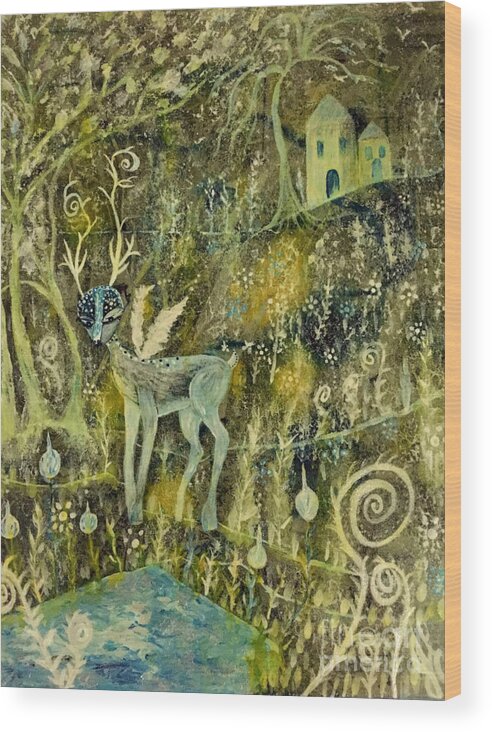 Deer Wood Print featuring the painting Deer Reflections by Julie Engelhardt