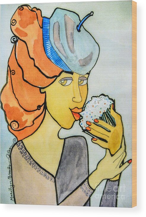 Cupcake Wood Print featuring the painting Delicious by Marilyn Brooks