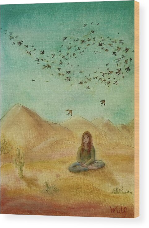 Desert Hot Springs Wood Print featuring the painting Desert Mantra by Bernadette Wulf