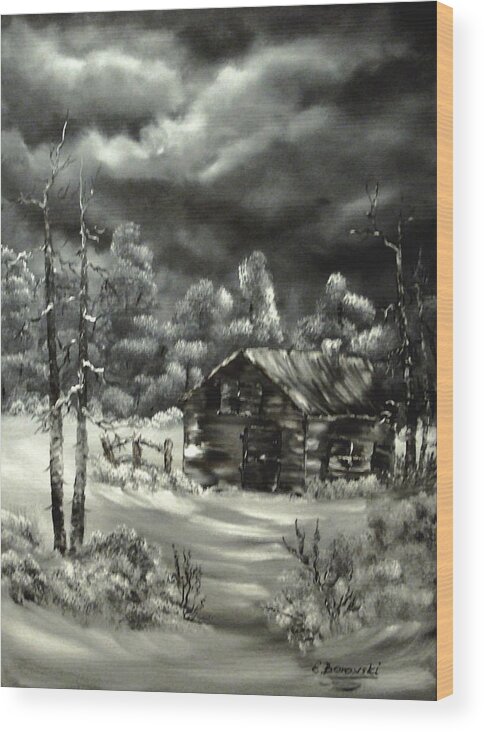 Winter Wood Print featuring the painting Die alte Huette by Eva Borowski