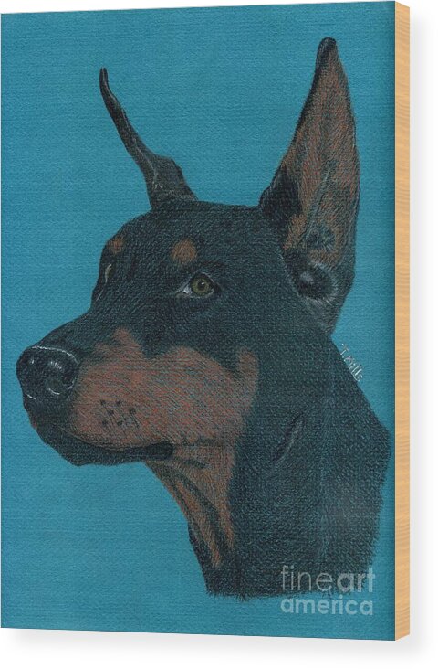Dog Wood Print featuring the drawing Doberman Pincher by Terri Mills