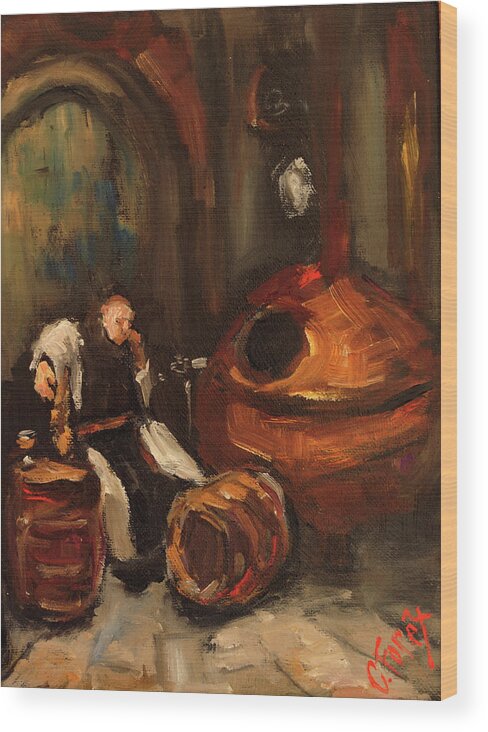 Monk Wood Print featuring the painting Dozing Monk by Carole Foret
