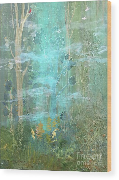 Landscape Wood Print featuring the painting Dreams in the Mist by Robin Pedrero