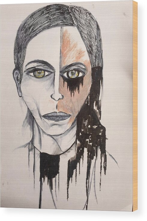 Face Wood Print featuring the painting Drip Dried by Dennis Ellman