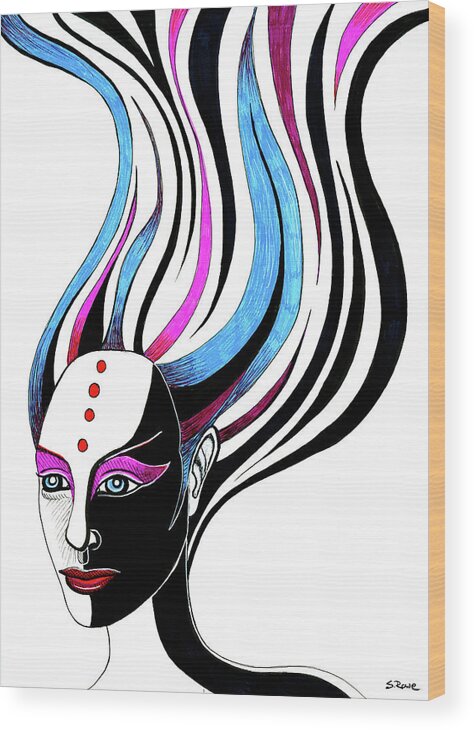 Ink Portrait Wood Print featuring the drawing Duality by Shawna Rowe