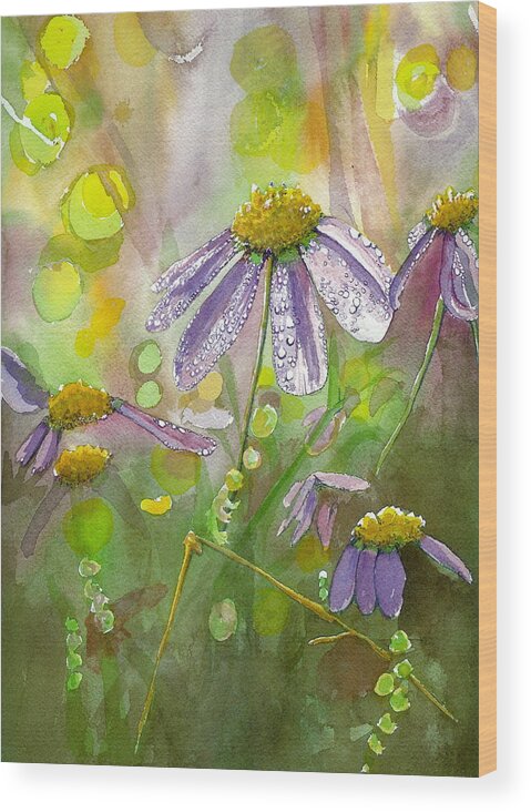 Watercolor Wood Print featuring the painting Due today z - Dew to Daisy by Lynn Babineau