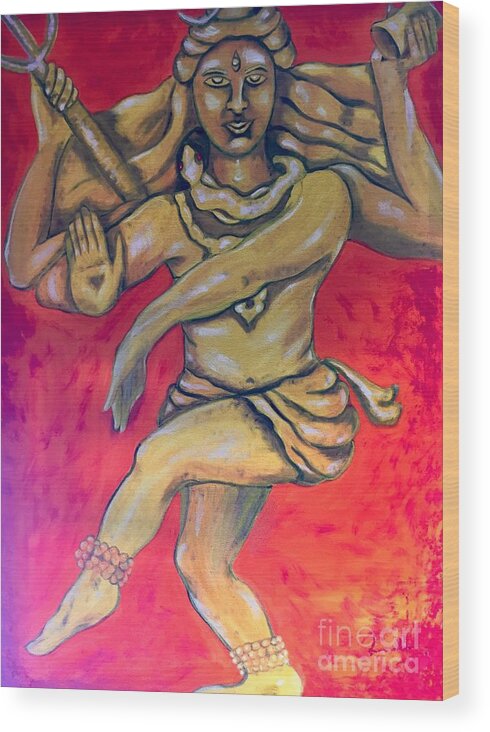 Shiva Wood Print featuring the painting Eternal dancer by Brindha Naveen