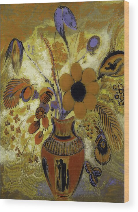 Painting Wood Print featuring the painting Etrusian Vase With Flowers by Mountain Dreams