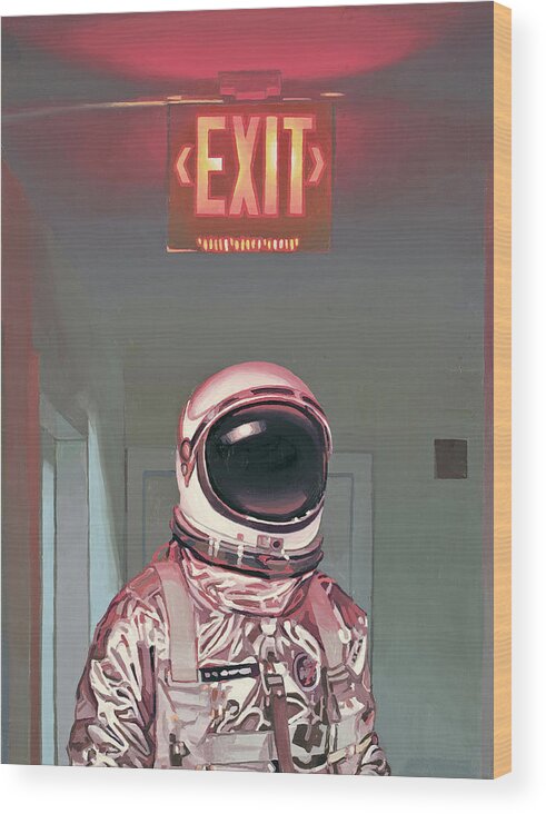 Astronaut Wood Print featuring the painting Exit by Scott Listfield